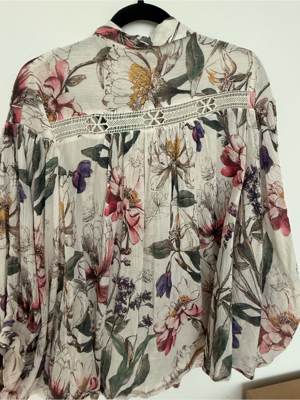 Floral Lace-Trim Button Front Blouse - Cream Multi - Picture 2 of 3